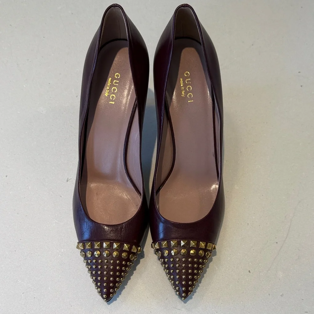 Gucci Dark Red Studded Heels - Picture 6 of 12